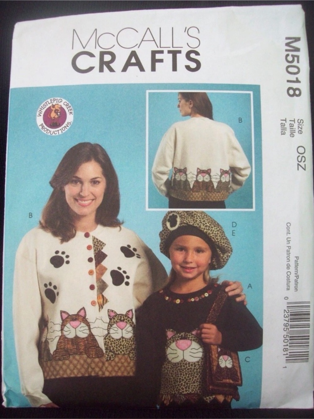 McCalls Crafts Pattern M5018 B
Sweatshirt Appliqué
Beret, Pin, Purse 
UNCUT NEW